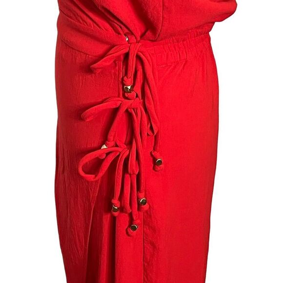Vix Paula Hermanny Cyndi Wrap Midi Dress Women’s Size Large Red Crinkled Voile - Picture 6 of 13